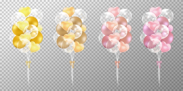 Golden and rose gold balloons on transparent background.