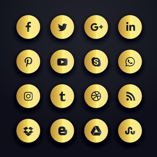 Золотые круглые иконки для социальных сетей