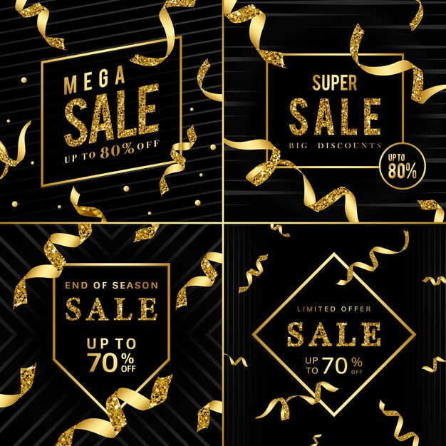 Golden sale sign vector set