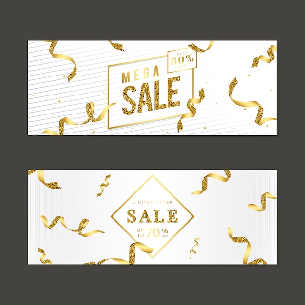 Golden sale sign vector set