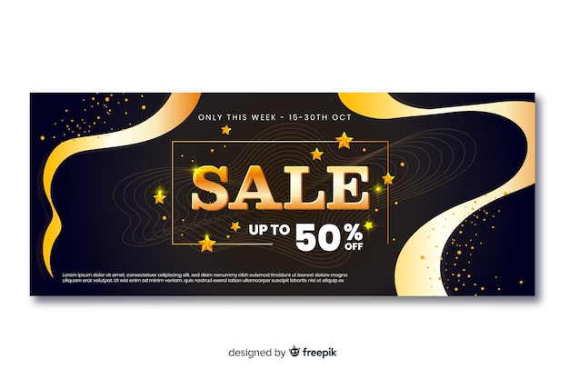 Free vector golden sales banners with wave lines