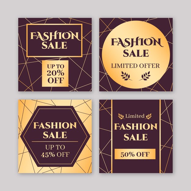 Free vector golden sales offer social media posts