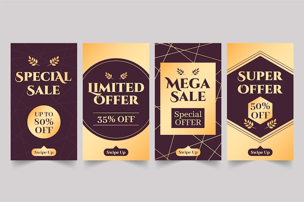 Free vector golden sales offer social media stories