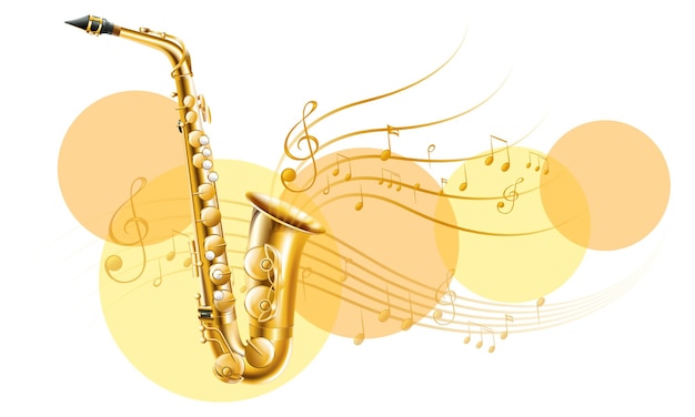 Golden saxophone with music notes