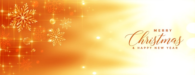 Golden shiny merry christmas snowflakes banner 