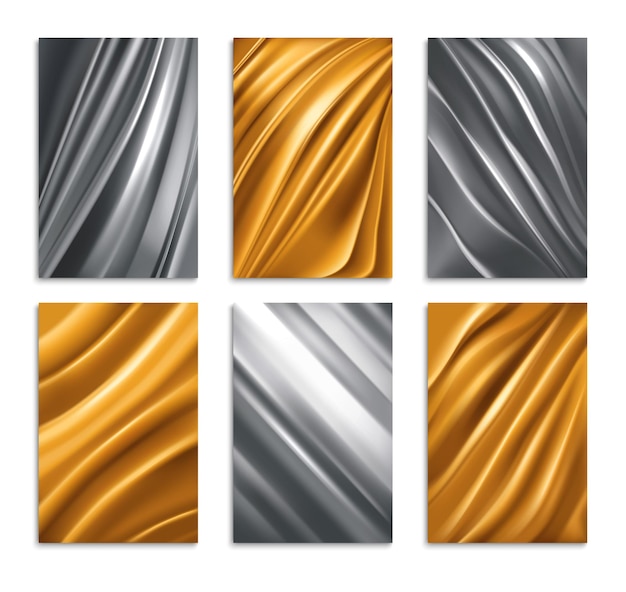 Golden and silver foil texture realistic set isolated illustration