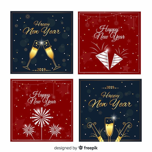 Free vector golden and silver new year 2019 card collection