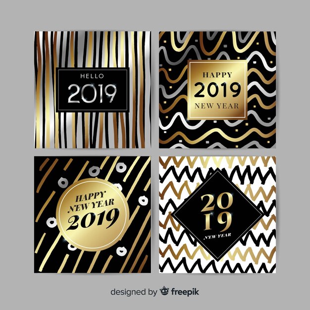 Golden and silver new year 2019 cards set