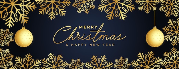 Golden snowflakes merry christmas banner design