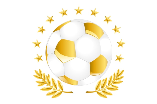 Golden soccer ball with laurel branch and golden star, isolated on white