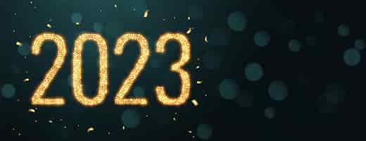 Free vector golden sparkle 2023 text on new year banner with bokeh effect
