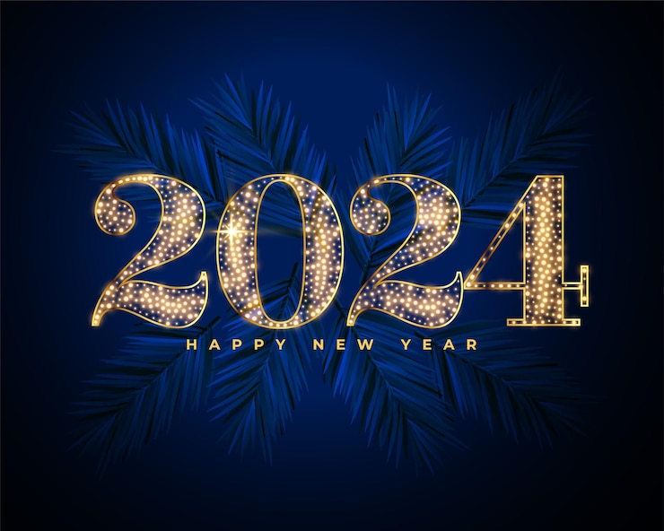 Free Vector golden sparkling 2024 new year eve lettering background design vector