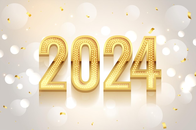 golden sparkling 2024 new year lettering background with confetti decor vector