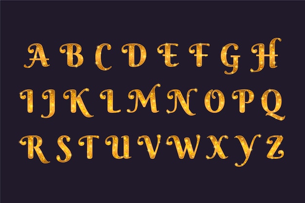 Golden sparkling christmas alphabet set
