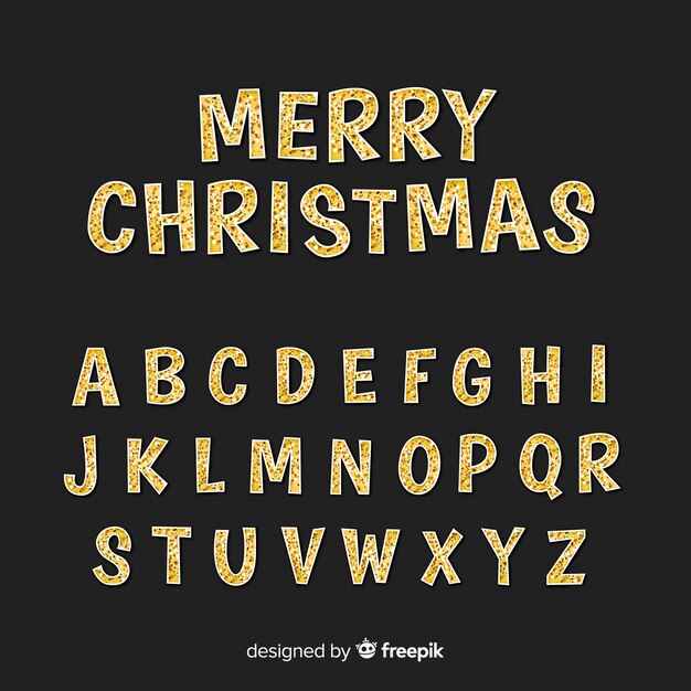 Золотой сверкающий рождественский алфавит
