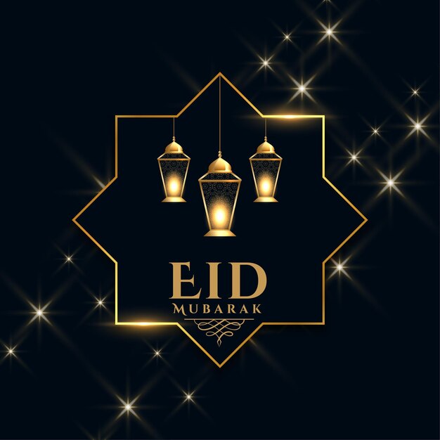 Golden sparkling eid mubarak greeting design