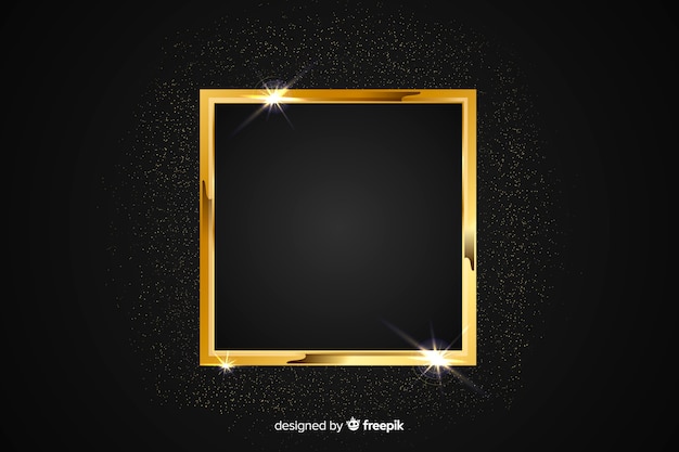 Golden sparkling frame on black background