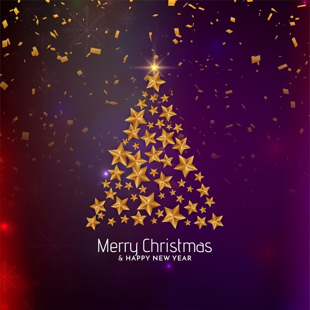 Golden star tree design for Merry Christmas background 