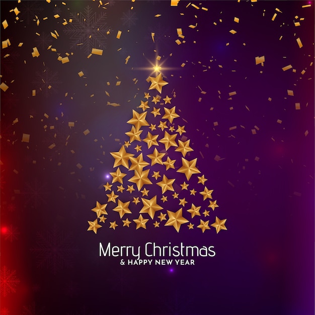 Golden star tree design for Merry Christmas background 