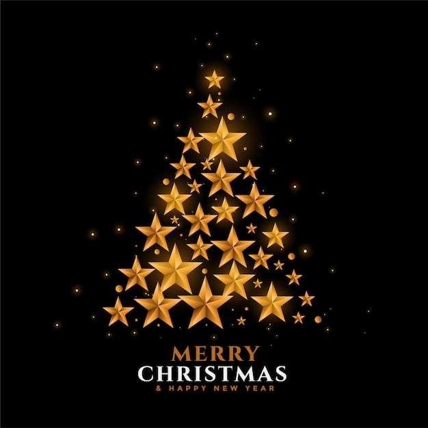 Golden stars christmas tree festival background 