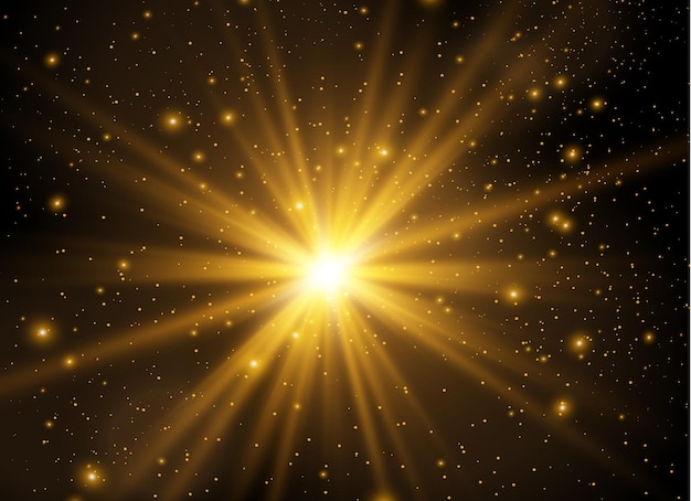 Golden stars shine with special light     sparkling magical dust particles interior stock