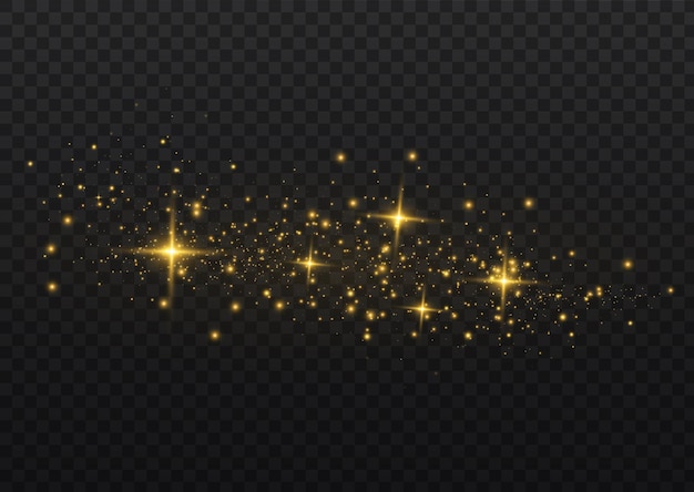 Golden stars shine with special light     sparkling magical dust particles