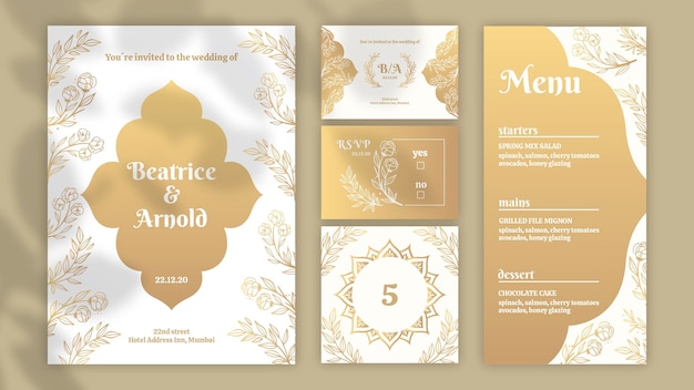 Golden stationery collection for wedding