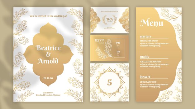 golden stationery collection for wedding