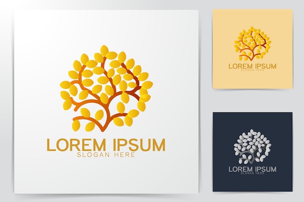 Golden tree. grass. beautiful ornament logo Ideas. Inspiration logo design. Template Vector Illustration. Isolated On White Background