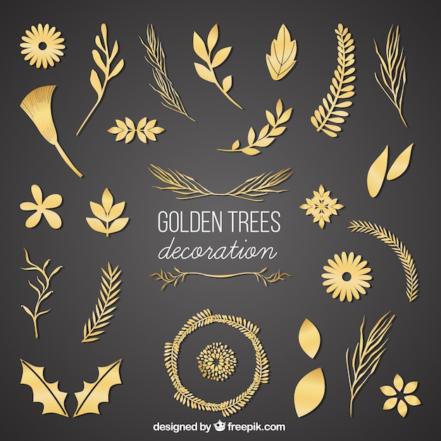 Free vector golden trees decoration