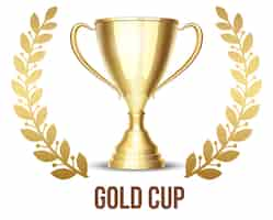 Free vector golden trophy cup with laurel wreath