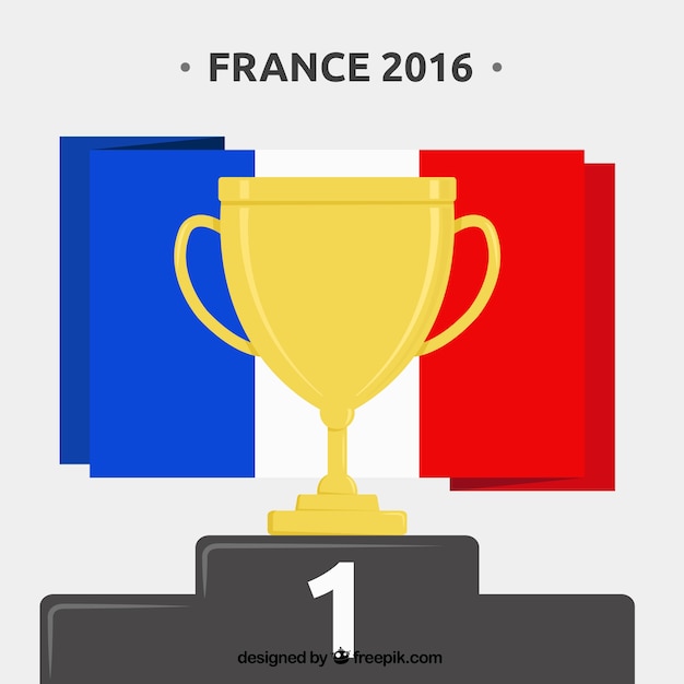 Golden trophy with france flag background of euro 2016