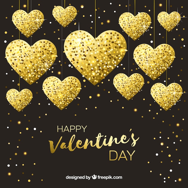 Golden valentine's day background with hearts