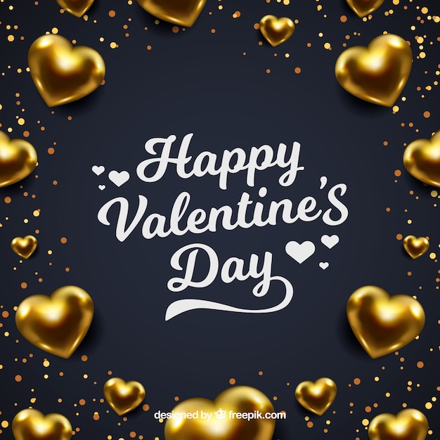 Golden valentine's day background with hearts