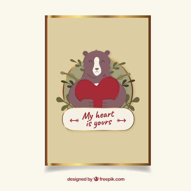 Золотая открытка с медведем