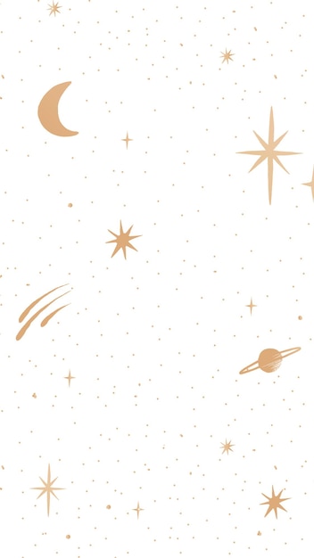 Golden vector moon and stars galactic doodle mobile wallpaper