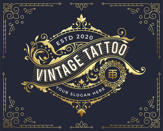 Download Free Golden Vintage Badge Logo Design With Flourish Ornament Premium Use our free logo maker to create a logo and build your brand. Put your logo on business cards, promotional products, or your website for brand visibility.