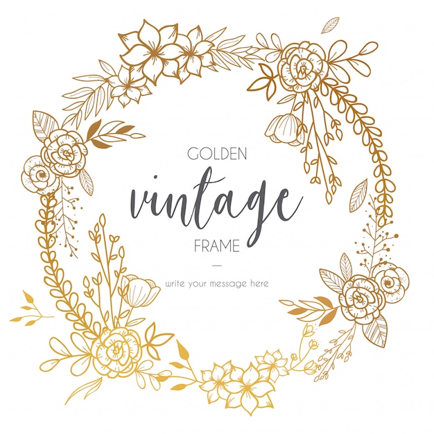 Golden vintage frame with flowers