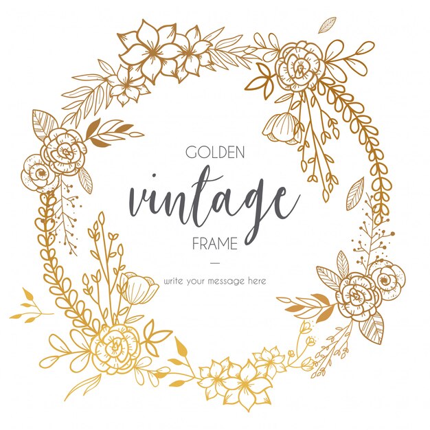 Golden Vintage Frame with Flowers