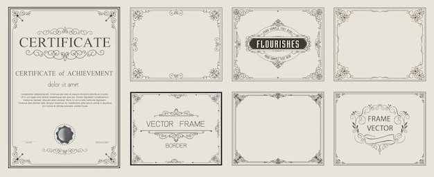 Golden vintage vector set floral elements Premium Vector