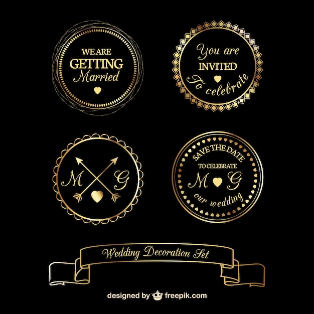 Free vector golden wedding badges