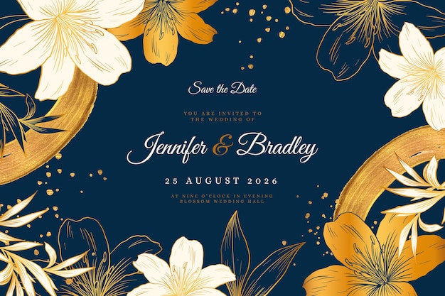 Free vector golden wedding invitation template