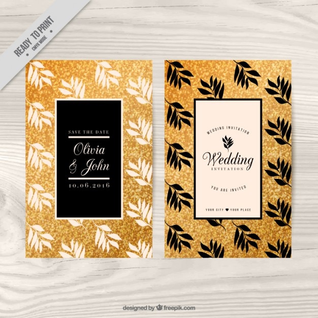 Golden wedding invitation with floral theme