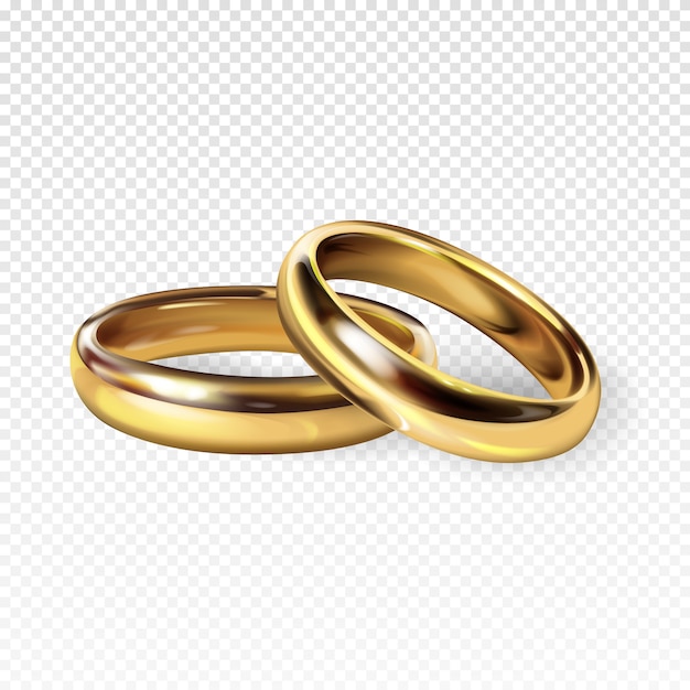 Golden wedding rings 3d realistic illustration for engagement