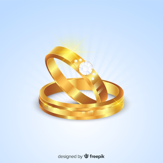 Golden wedding rings in realistic style