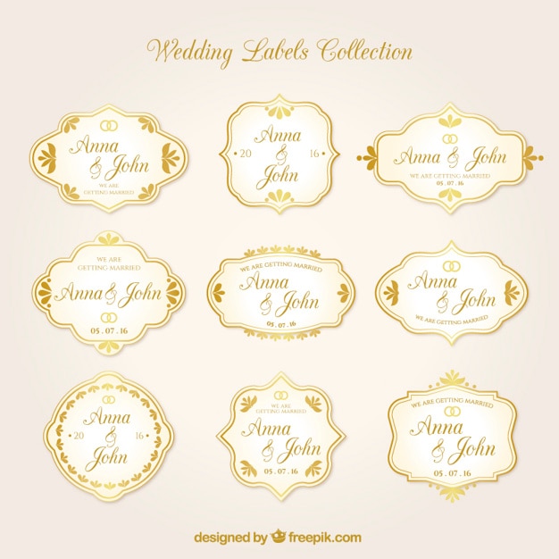 Free Vector  Golden wedding stickers in vintage design