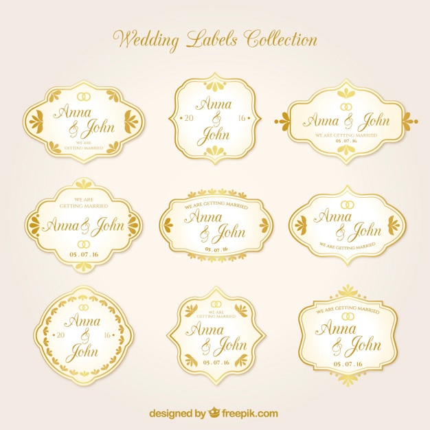 Free Vector  Golden wedding stickers in vintage design