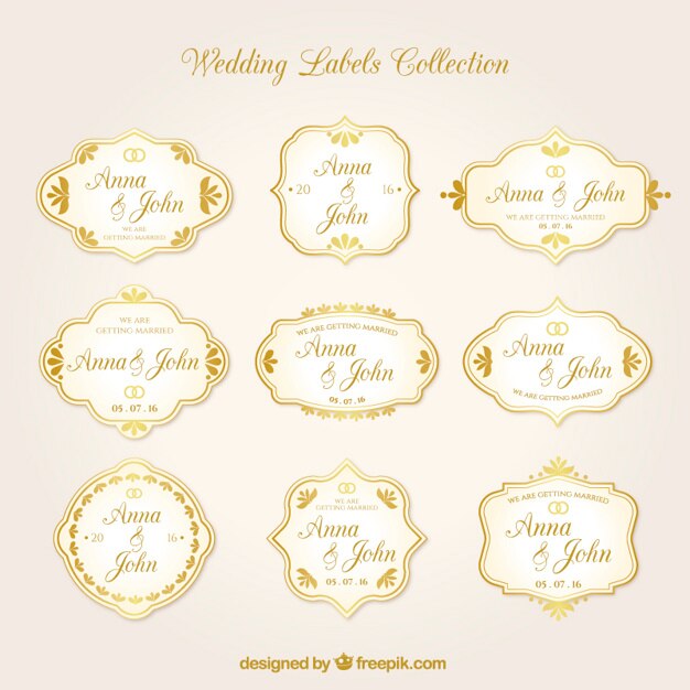 Golden wedding stickers in vintage design