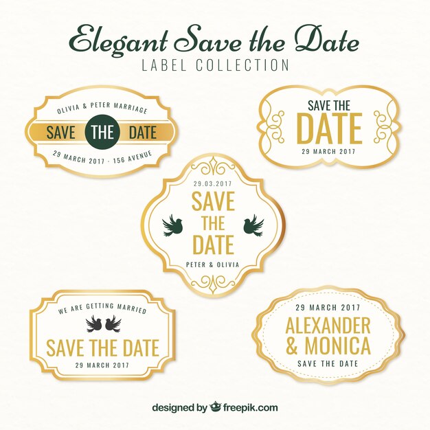 Golden wedding stickers in vintage style