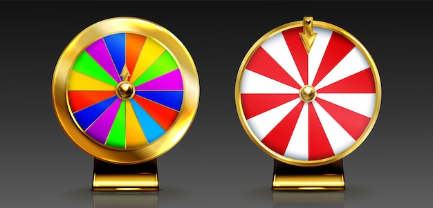 Golden wheel of fortune for lottery game or casino chance to win prize in lucky roulette 
